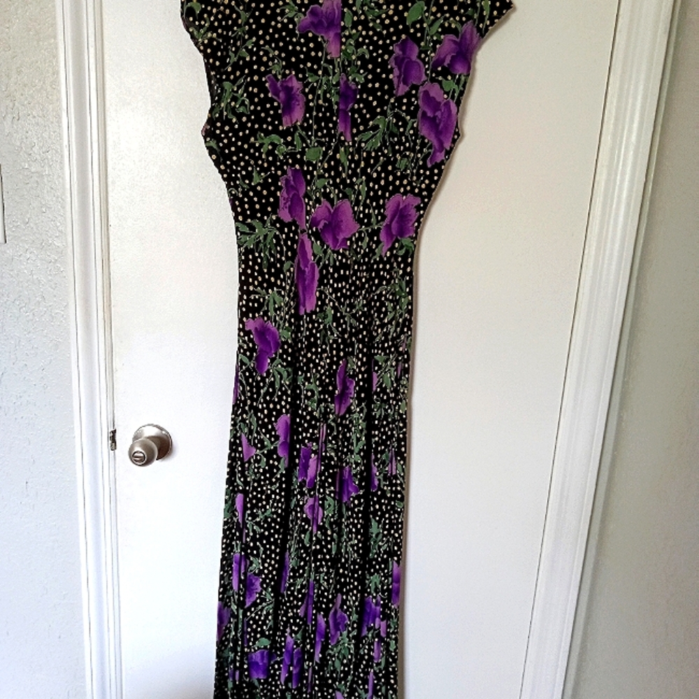 Purple and Black Flutter Sleeve Maxi Gown
